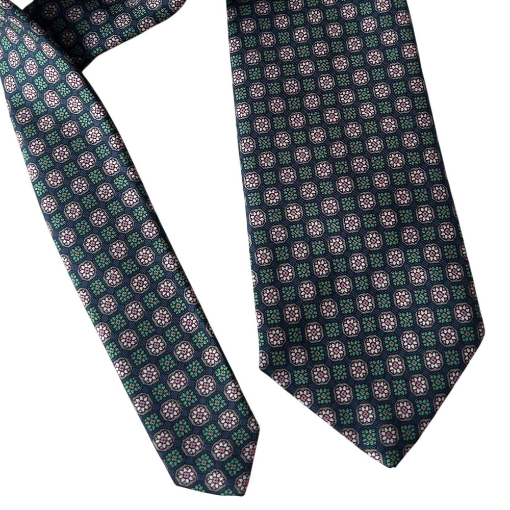 Brooks Brothers Silk Tie Mens Blue Green Pink Floral Medallion‎ Geometric Preppy